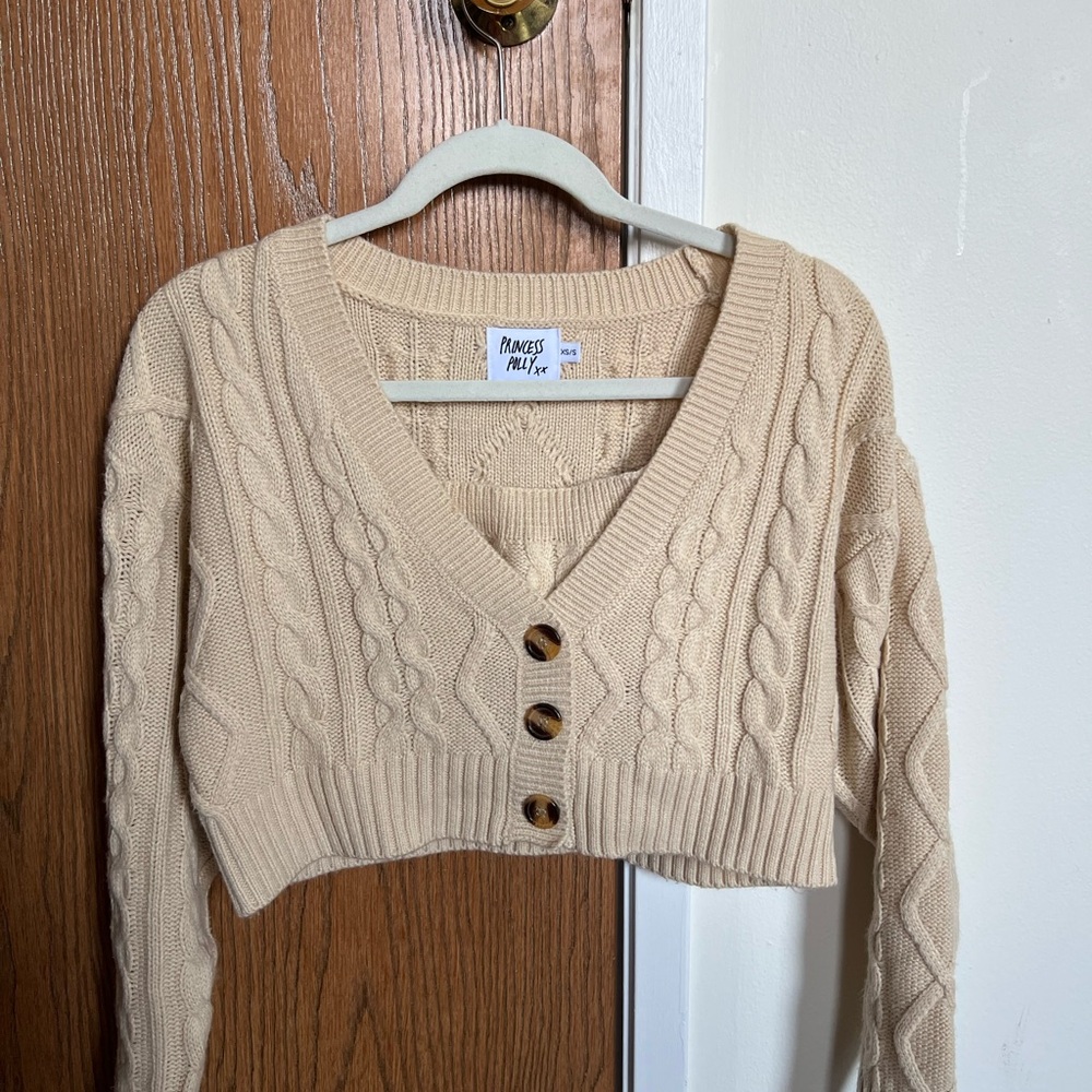 Princess Polly Cream Cable Knit Cardigan